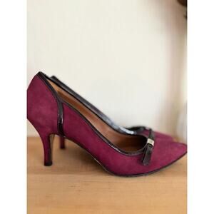 Donald J Pliner Burgundy Suede Leather Heels Bow Accent Size 8
